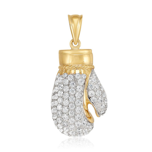 9ct Yellow Gold Cubic zirconia Large Boxing glove Pendant - FJewellery