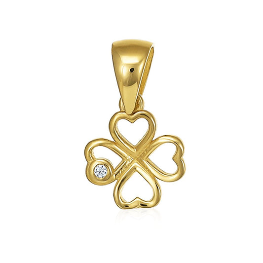 9ct yellow gold cubic zirconia Solid Clover Pendants PD60-9-36-21 - FJewellery