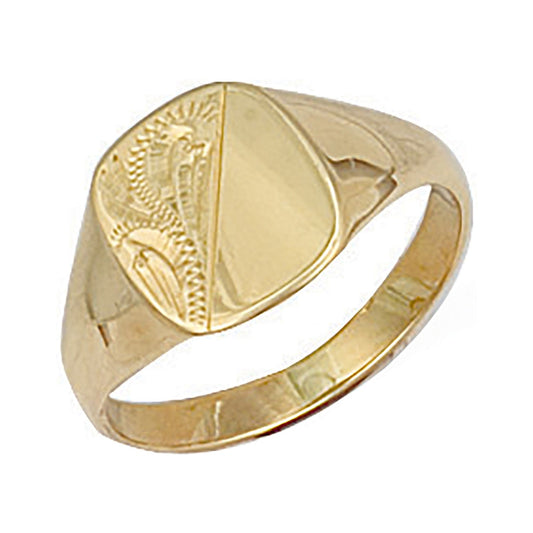 9ct Yellow Gold Cushion Engraved Maiden Signet Ring - FJewellery