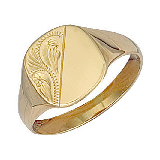 9ct Yellow Gold Cushion Engraved Signet Ring 13 x 12.5mm - FJewellery