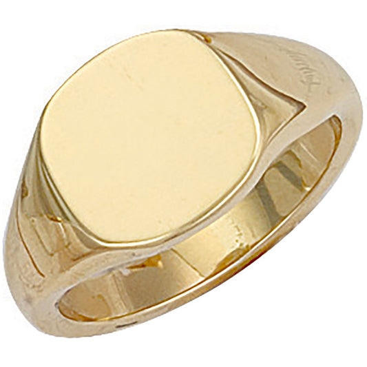 9ct Yellow Gold Cushion Plain Signet Ring 11.5 x 12mm - FJewellery