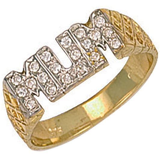 9ct Yellow Gold Cz Basket Sides Mum Ring - FJewellery