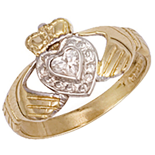 9ct Yellow Gold Cz Claddagh Ring - FJewellery