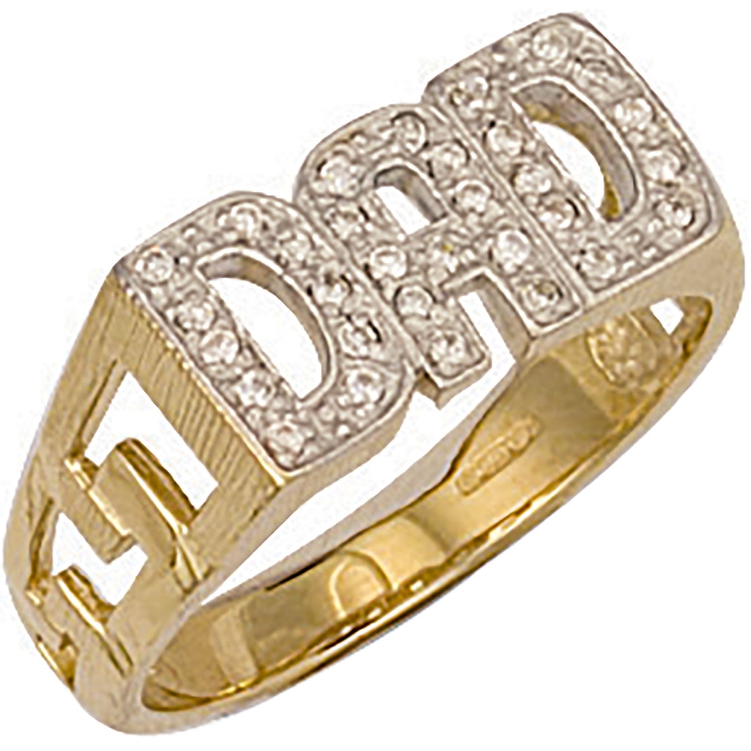 9ct Yellow Gold Cz Dad Ring - FJewellery