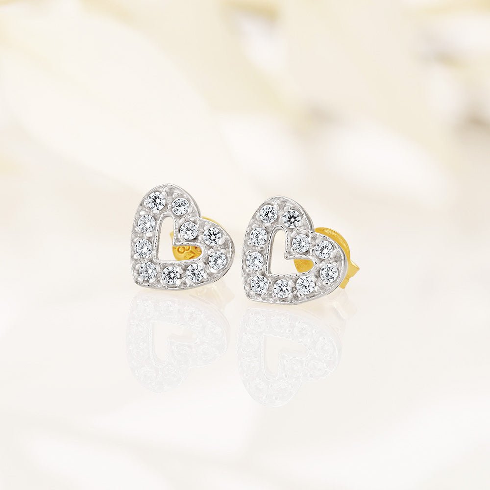 9ct Yellow Gold Cz Heart Stud Earrings - FJewellery