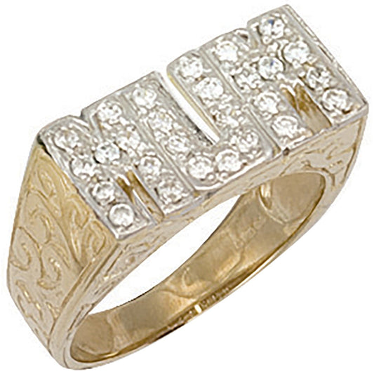 9ct Yellow Gold Cz Patterned Sides Mum Ring - FJewellery