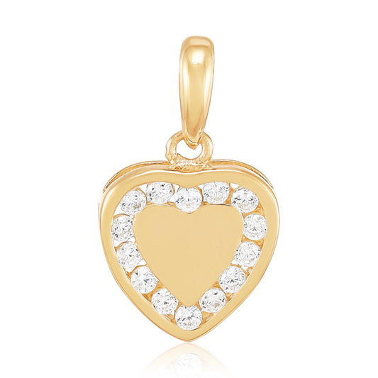 9ct Yellow Gold Cz set in a Heart shape Pendant - FJewellery