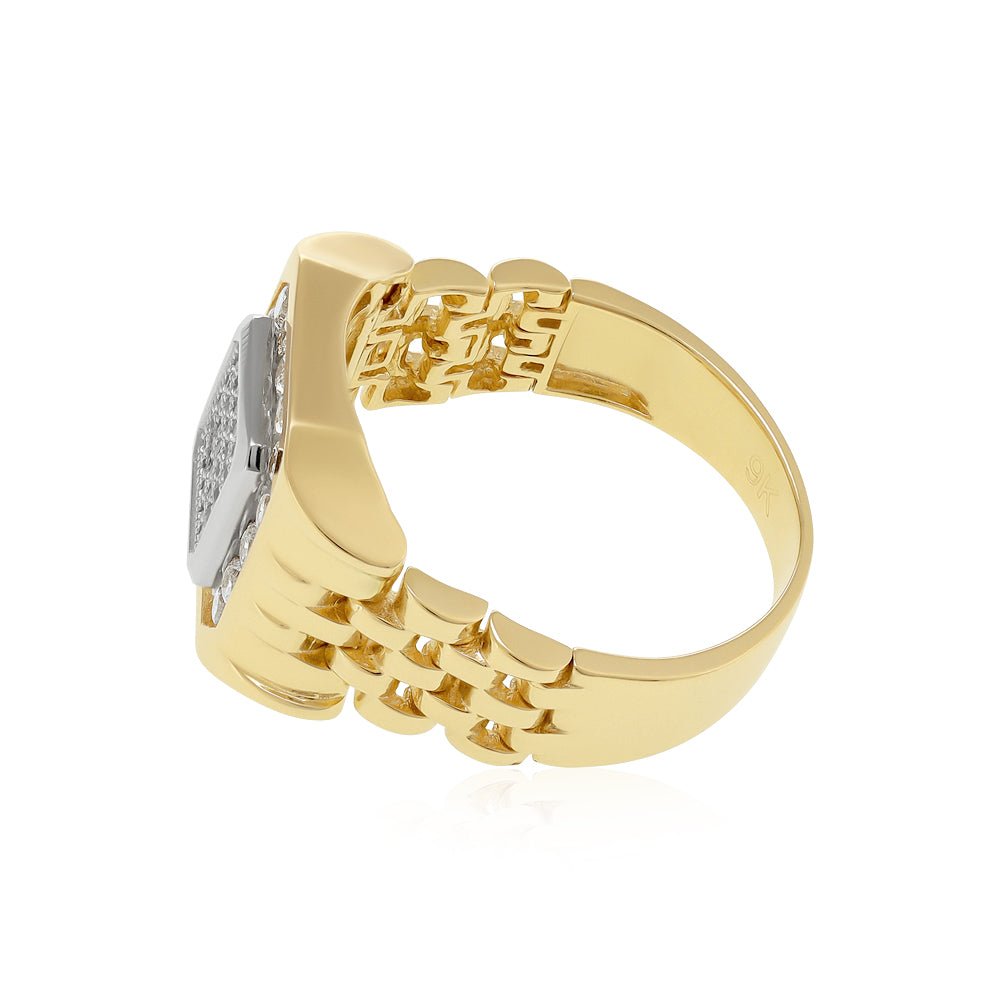 9ct Yellow Gold CZ's & Panther Link Gents Ring - FJewellery