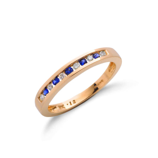 9ct Yellow Gold Diamond and Blue Sapphire Eternity Ring 3mm - FJewellery