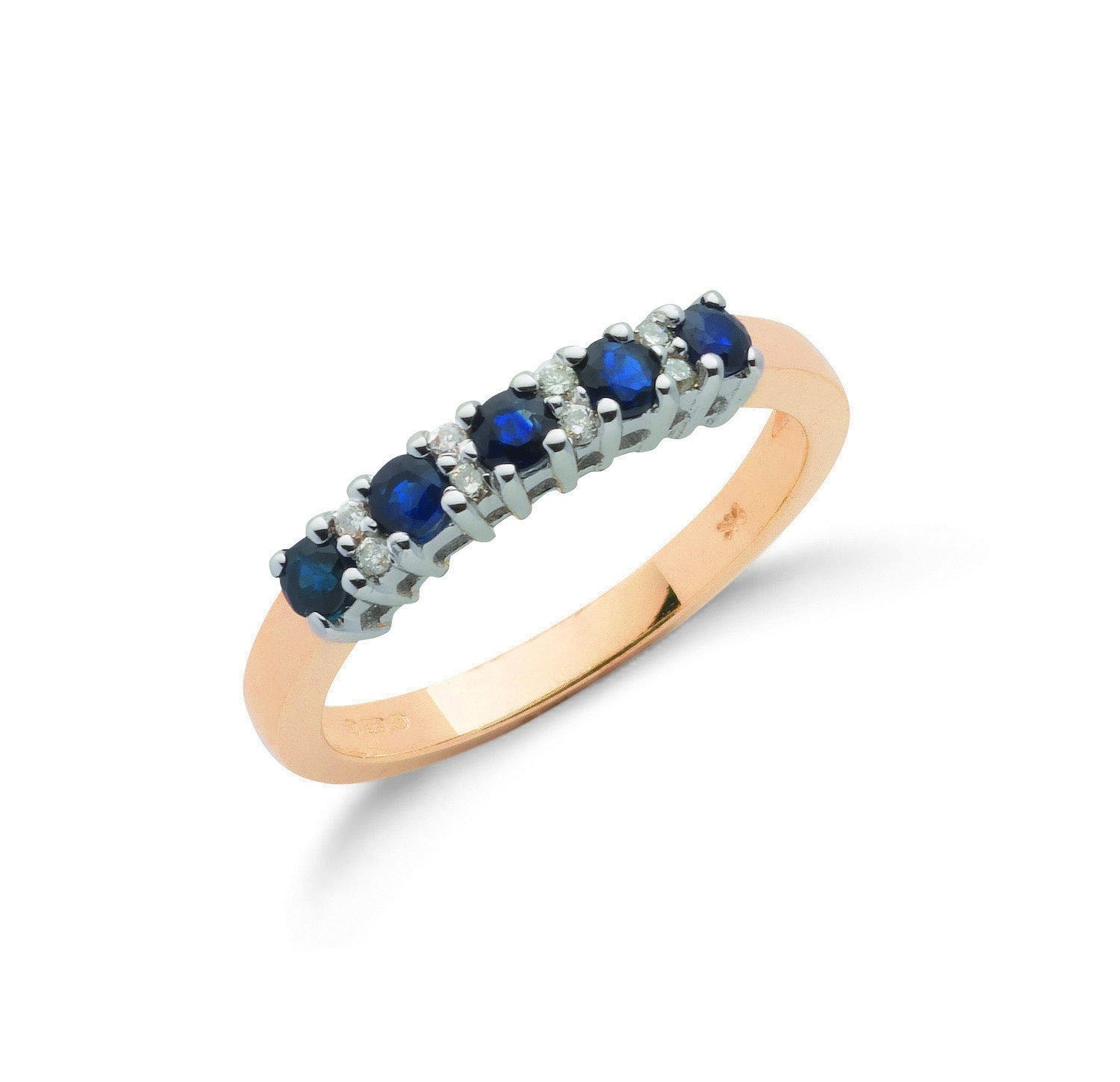 9ct Yellow Gold Diamond and Blue Sapphire Ring - FJewellery