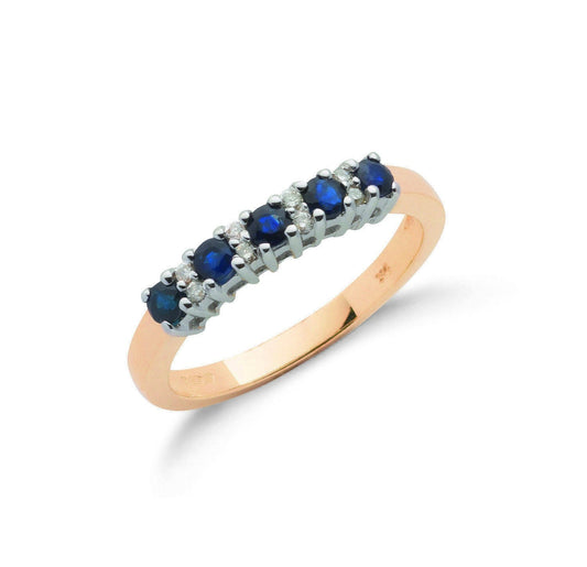 9ct Yellow Gold Diamond and Blue Sapphire Ring - FJewellery
