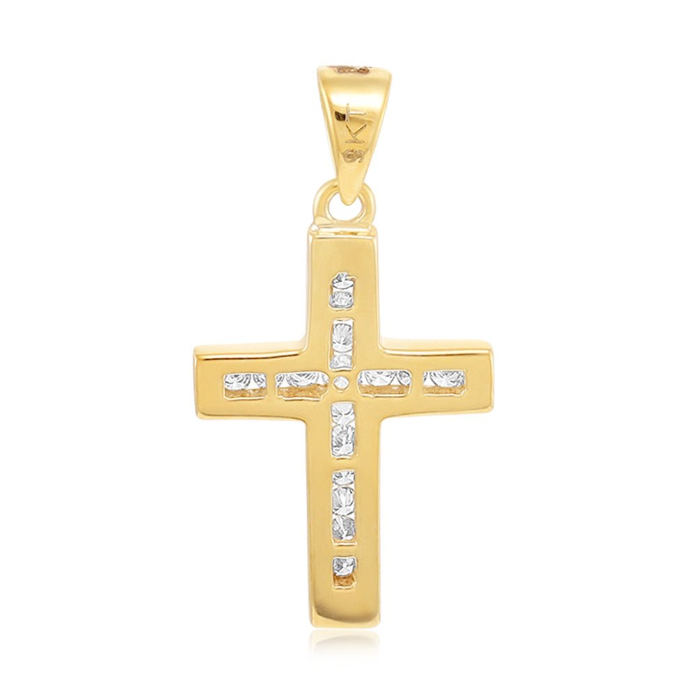 9ct Yellow Gold Diamond Cross Pendant - FJewellery