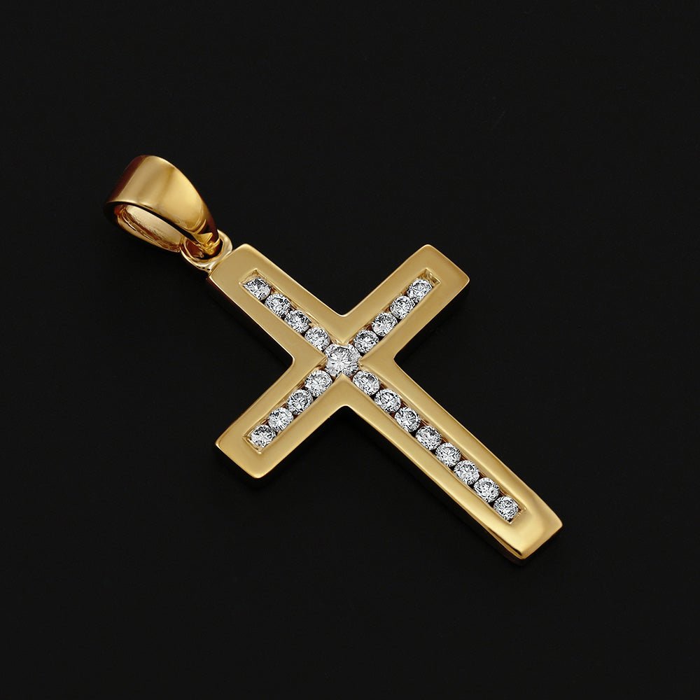 9ct Yellow Gold Diamond Double Cross - FJewellery