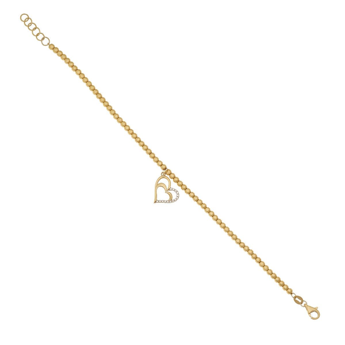 9ct Yellow Gold double heart Cubic zirconia bracelet - FJewellery