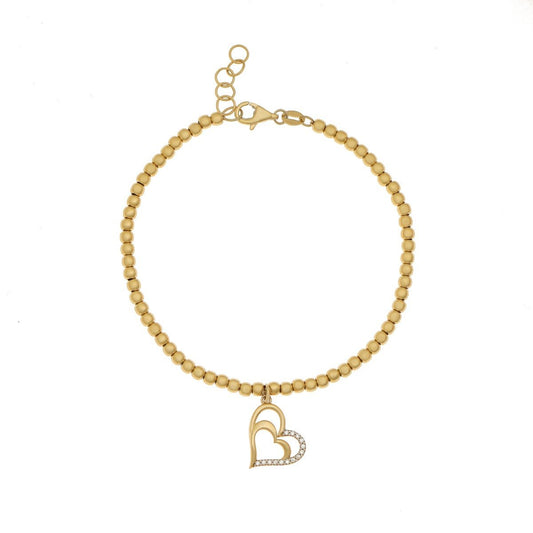 9ct Yellow Gold double heart Cubic zirconia bracelet - FJewellery