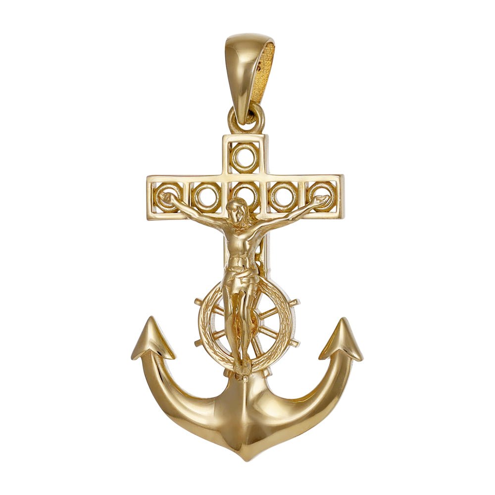 9ct yellow gold Drop Anchor Pendants PD60-9-41-5 - FJewellery