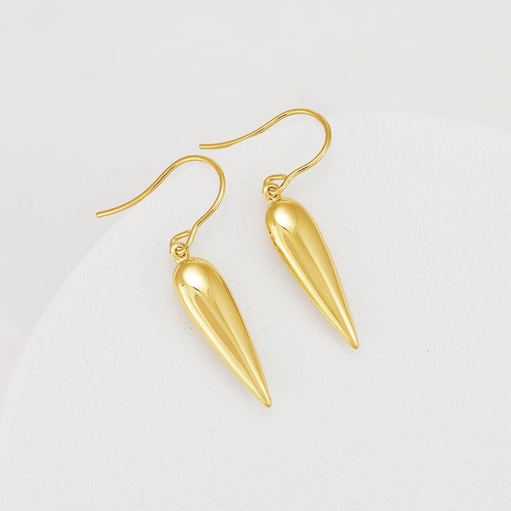 9ct Yellow Gold Elongated Drop, Fish Hook Earrings - FJewellery
