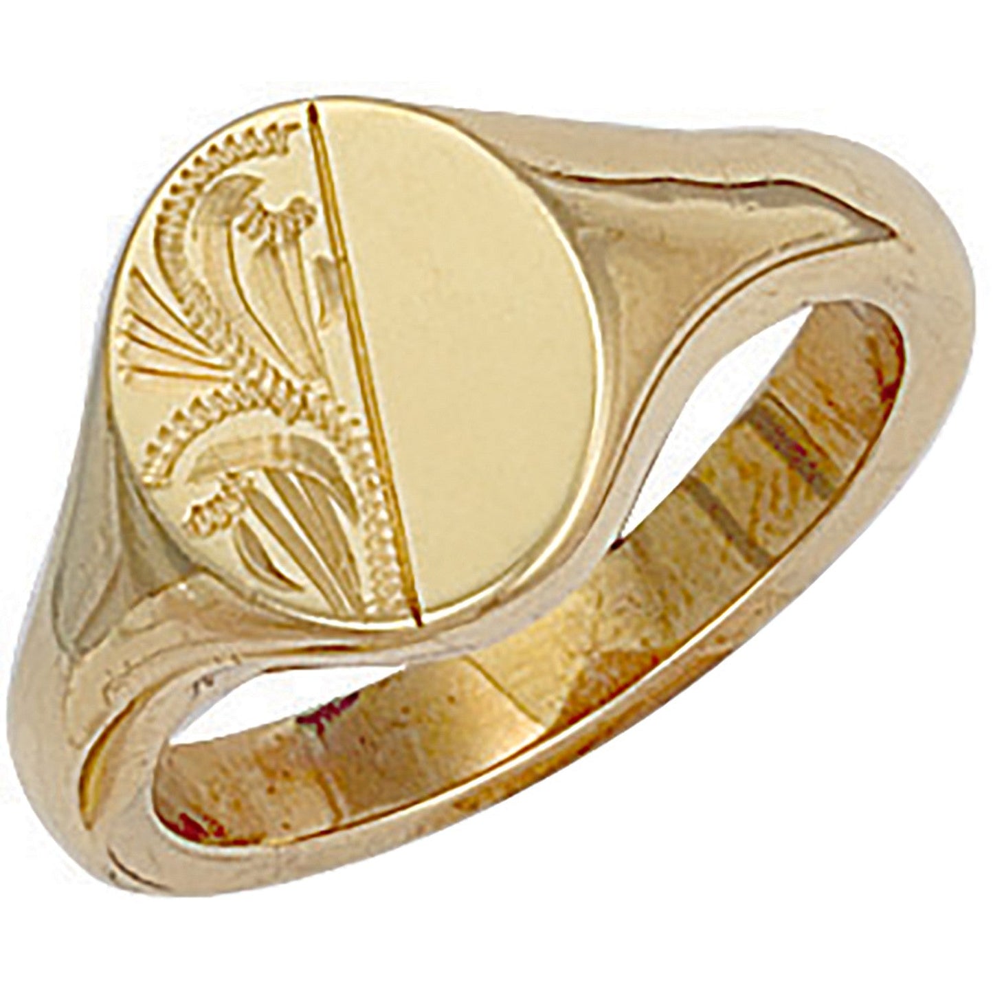 9ct Yellow Gold Engraved Oval Signet Ring 13 x 14mm - FJewellery
