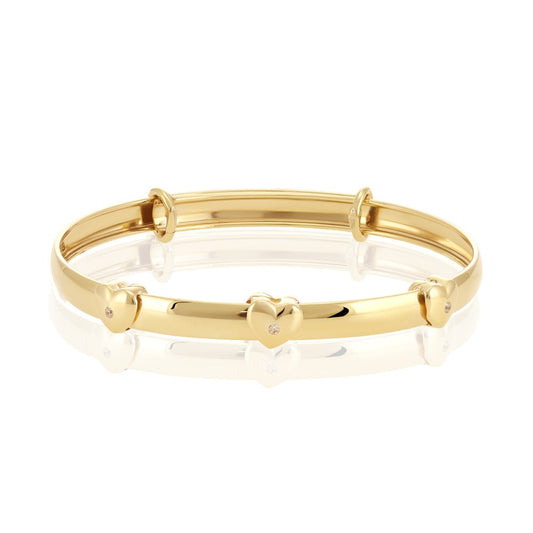 9ct Yellow Gold Expandable Baby Bangle With Floating Cz Heart - FJewellery