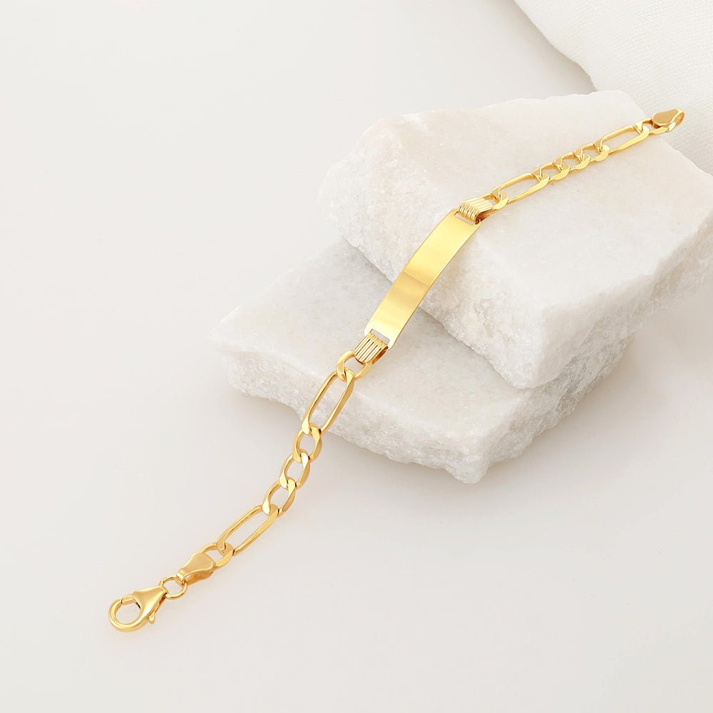 9ct Yellow Gold Figaro Id Bracelet 5.2mm - FJewellery