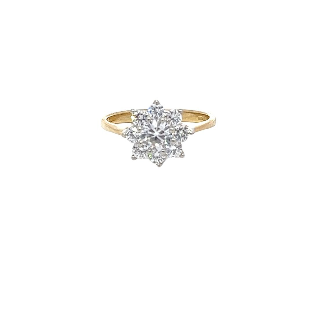 9ct Yellow Gold Flower Cz Cluster Ring - FJewellery