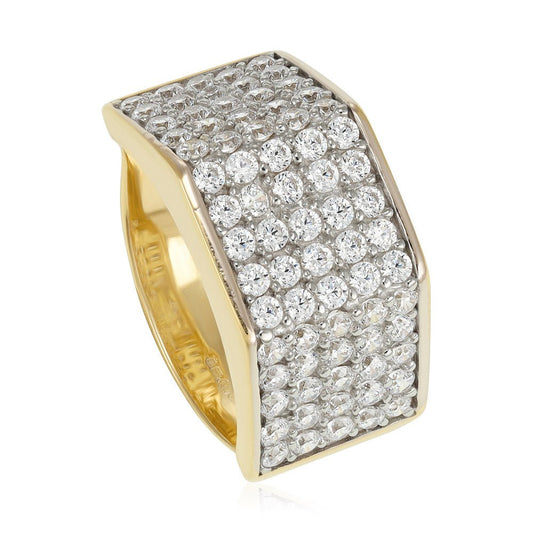9ct Yellow Gold Gents Five Row Cz Ring 111524 - FJewellery