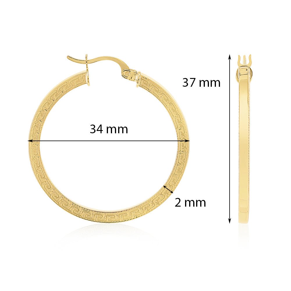 9ct Yellow Gold Greek Key Hoop Earrings ERV0222M - FJewellery
