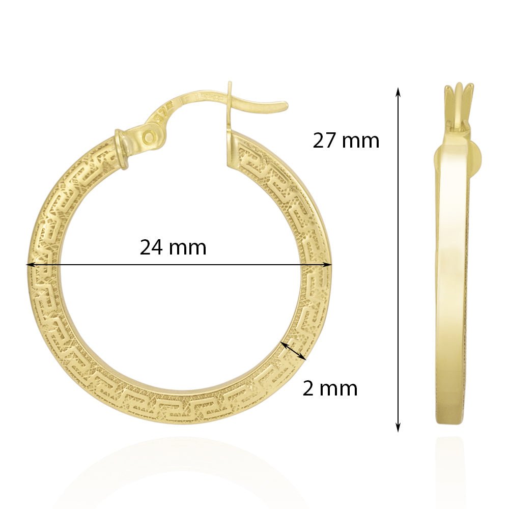 9ct Yellow Gold Greek Key Hoop Earrings ERV0222S - FJewellery