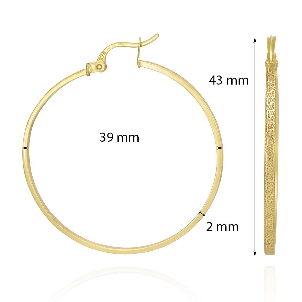 9ct Yellow Gold Greek Key Hoop Earrings ERV0241L - FJewellery