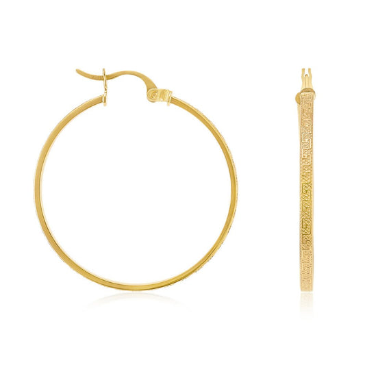 9ct Yellow Gold Greek Key Hoop Earrings ERV0241M - FJewellery