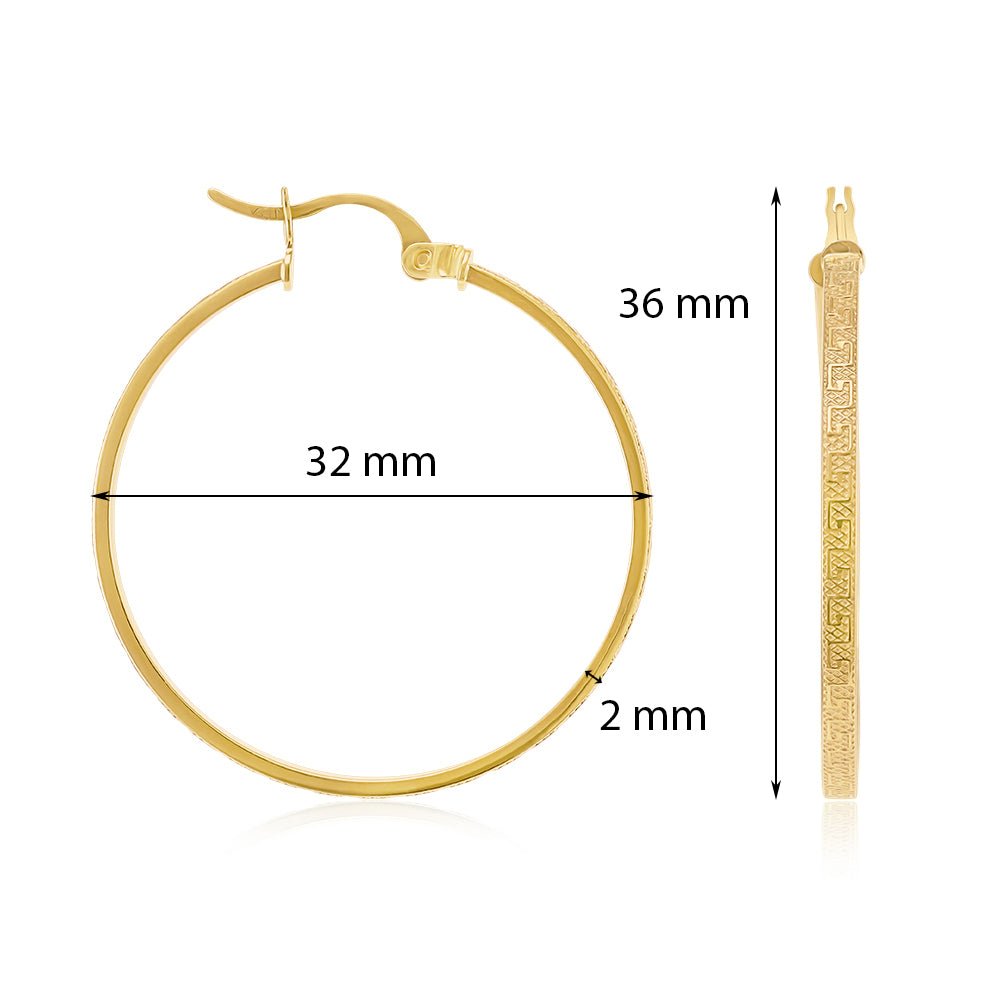 9ct Yellow Gold Greek Key Hoop Earrings ERV0241M - FJewellery