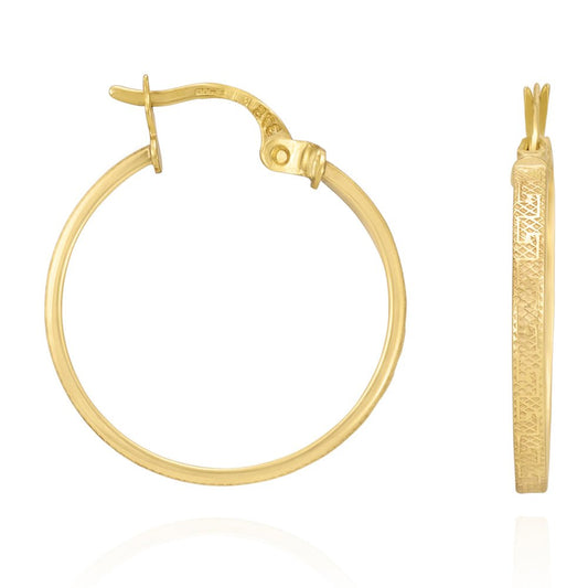 9ct Yellow Gold Greek Key Hoop Earrings ERV0241S - FJewellery