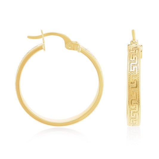 9ct Yellow Gold Greek Key Hoop Earrings ERV0251S - FJewellery