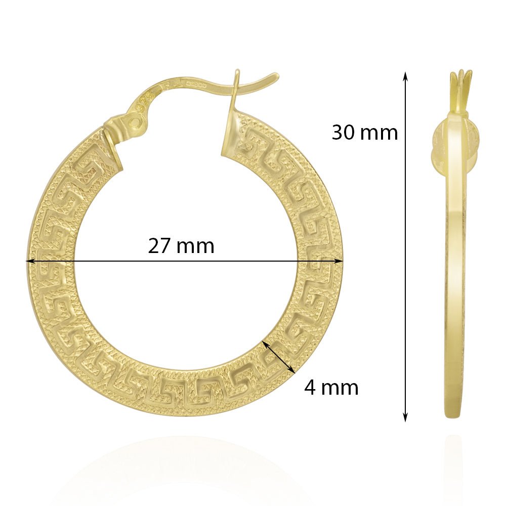9ct Yellow Gold Greek Key Hoop Earrings ERV0281 - FJewellery