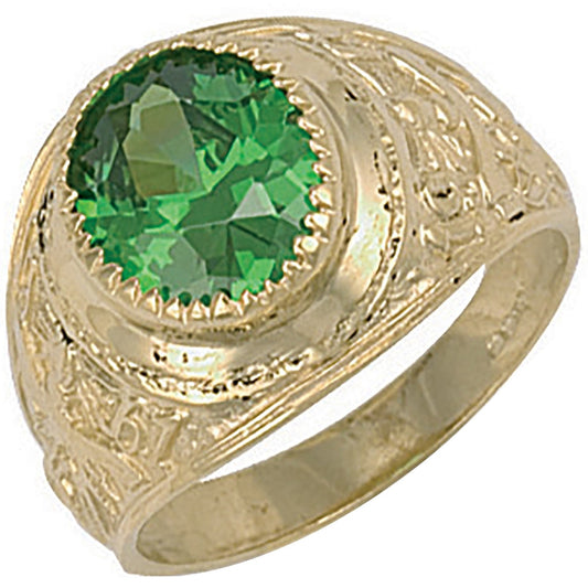 9ct Yellow Gold Green Cz College Ring - FJewellery