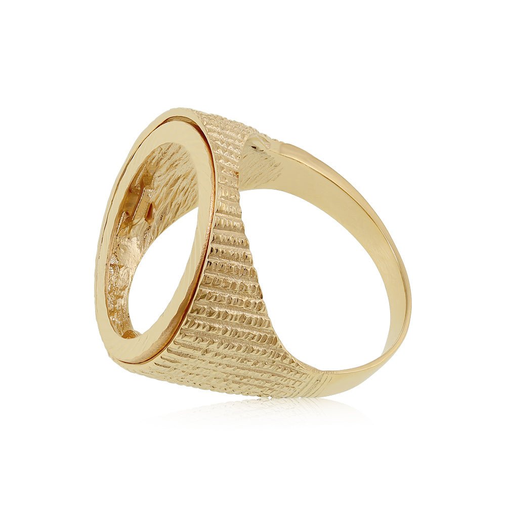 9ct Yellow Gold (Half) Barked Sides Sovereign Ring DSHR0019H - FJewellery