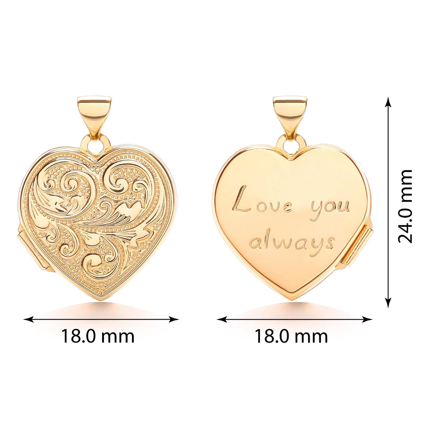 9ct Yellow Gold Heart Double Sided Locket Love You 18.0 x 24.0m - FJewellery