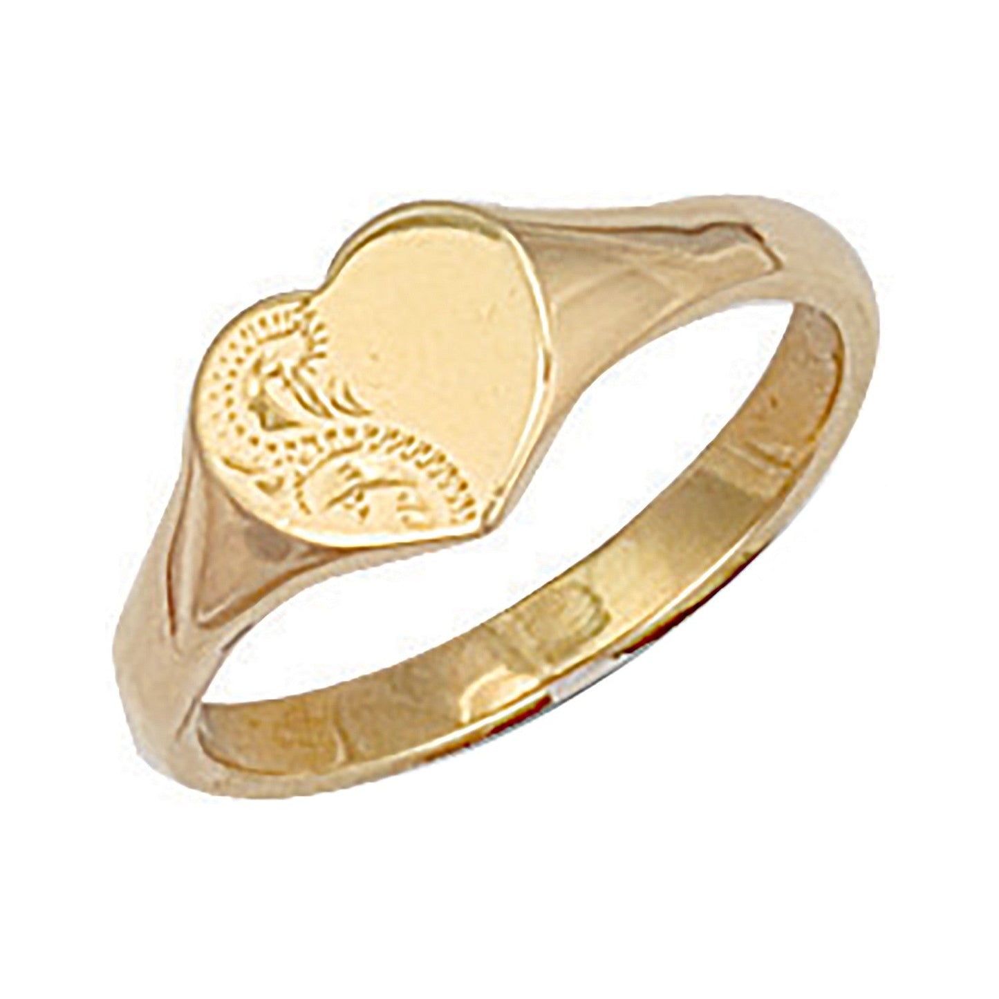 9ct Yellow Gold Heart Engraved Maiden Signet Ring - FJewellery