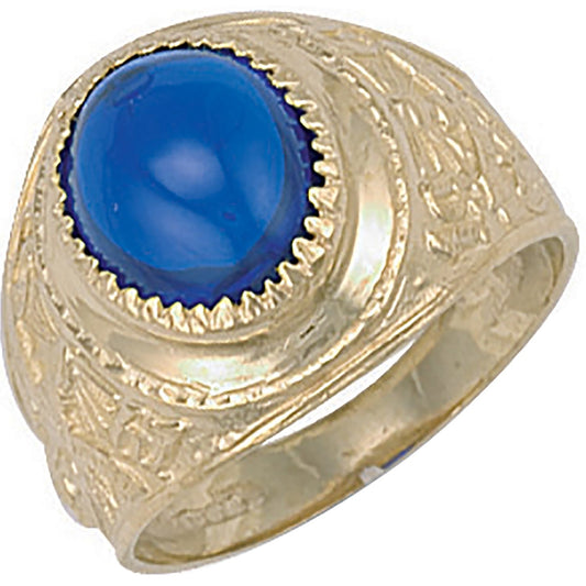 9ct Yellow Gold Heavy Blue Cabochon College Ring - FJewellery