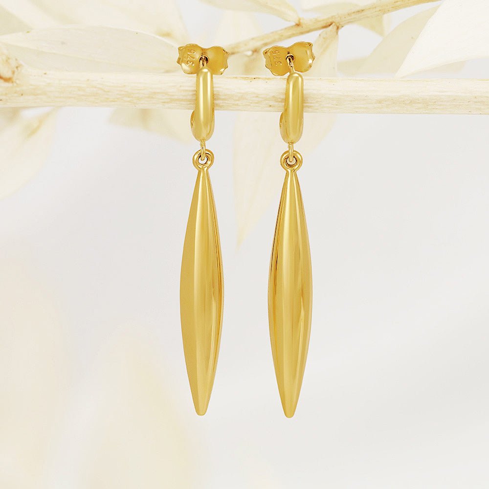 9ct Yellow Gold Hollow Drop Earrings - FJewellery