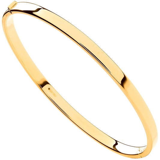 9ct Yellow Gold Hollow Flat Hinged Ladies Bangle - FJewellery