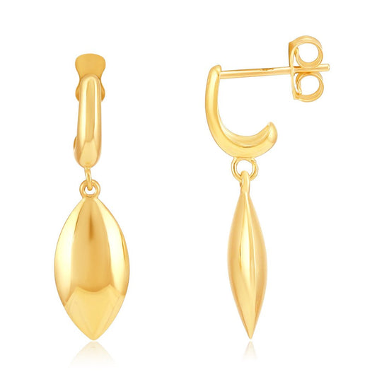 9ct Yellow Gold Hollow Marquise Shape Drop Earrings - FJewellery