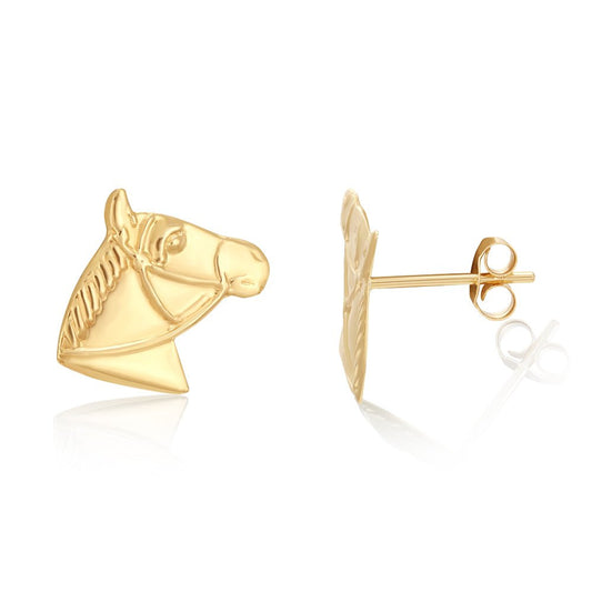 9ct Yellow Gold Horse Head Studs - FJewellery