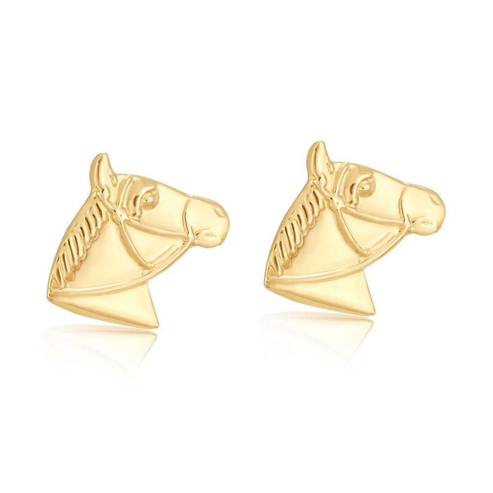 9ct Yellow Gold Horse Head Studs - FJewellery