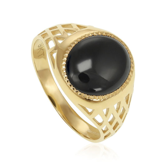 9ct Yellow Gold Oval Onyx Signet Ring 111095 - FJewellery