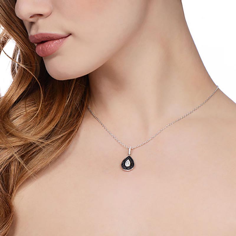 925 Sterling Silver Necklace Set With Black and White CZs