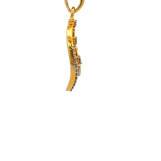 22ct Gold Teardrop Pendant with Clear Stone Leaf Design