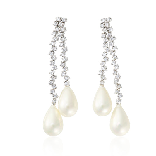 18ct  White Gold Pre-Owned CZ Pearl Earrings