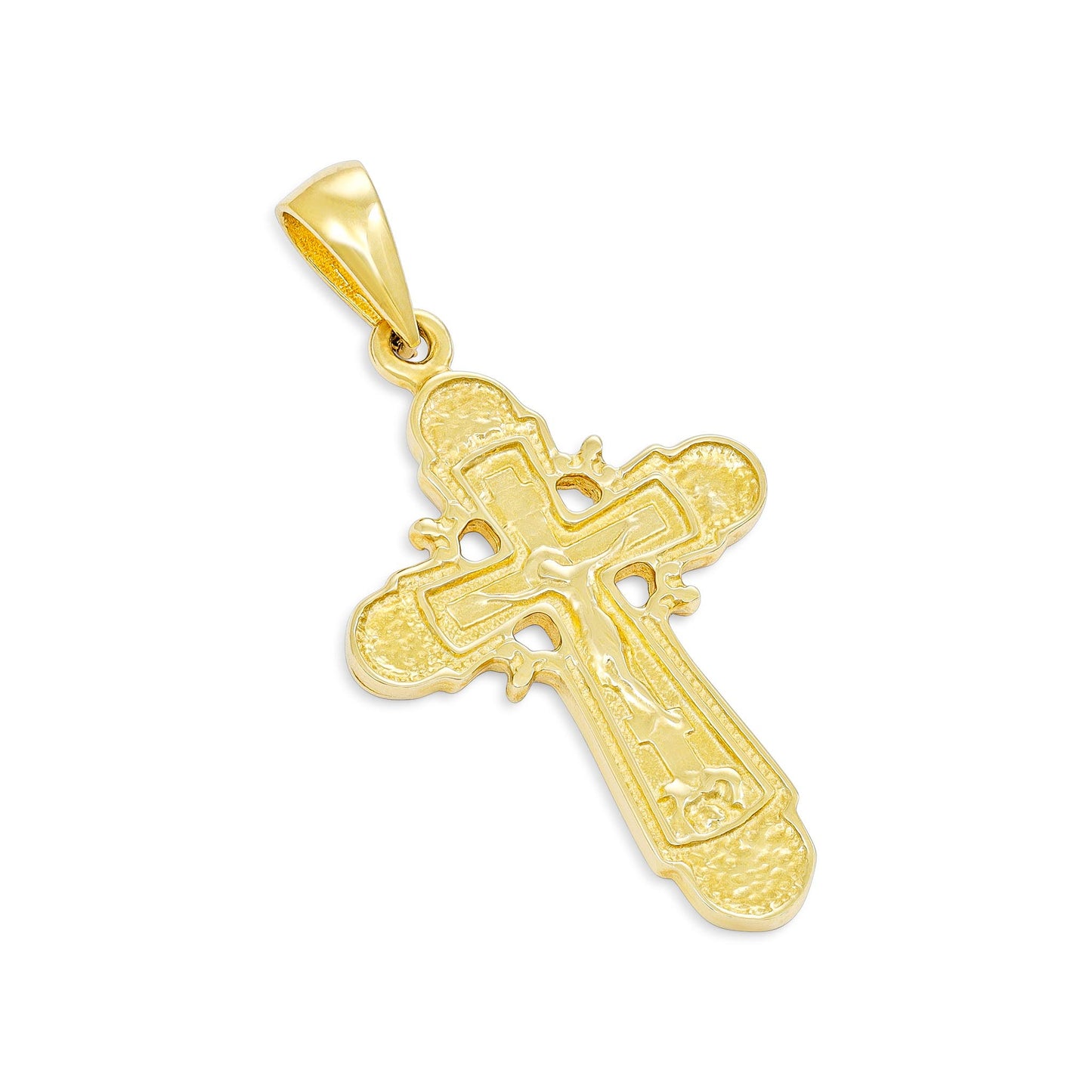 9ct Solid Gold Orthodox Patterned Crucifix Cross Pendant - 35mm PD60076-9Y