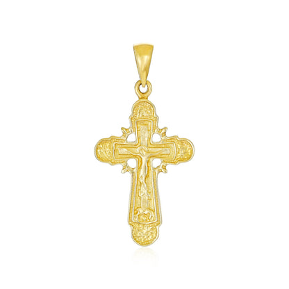 9ct Solid Gold Orthodox Patterned Crucifix Cross Pendant - 35mm PD60076-9Y